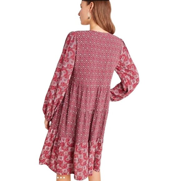 Anthropologie MAEVE Maroon Amber Tiered Tunic‎ Dress Size SP - Picture 2 of 13